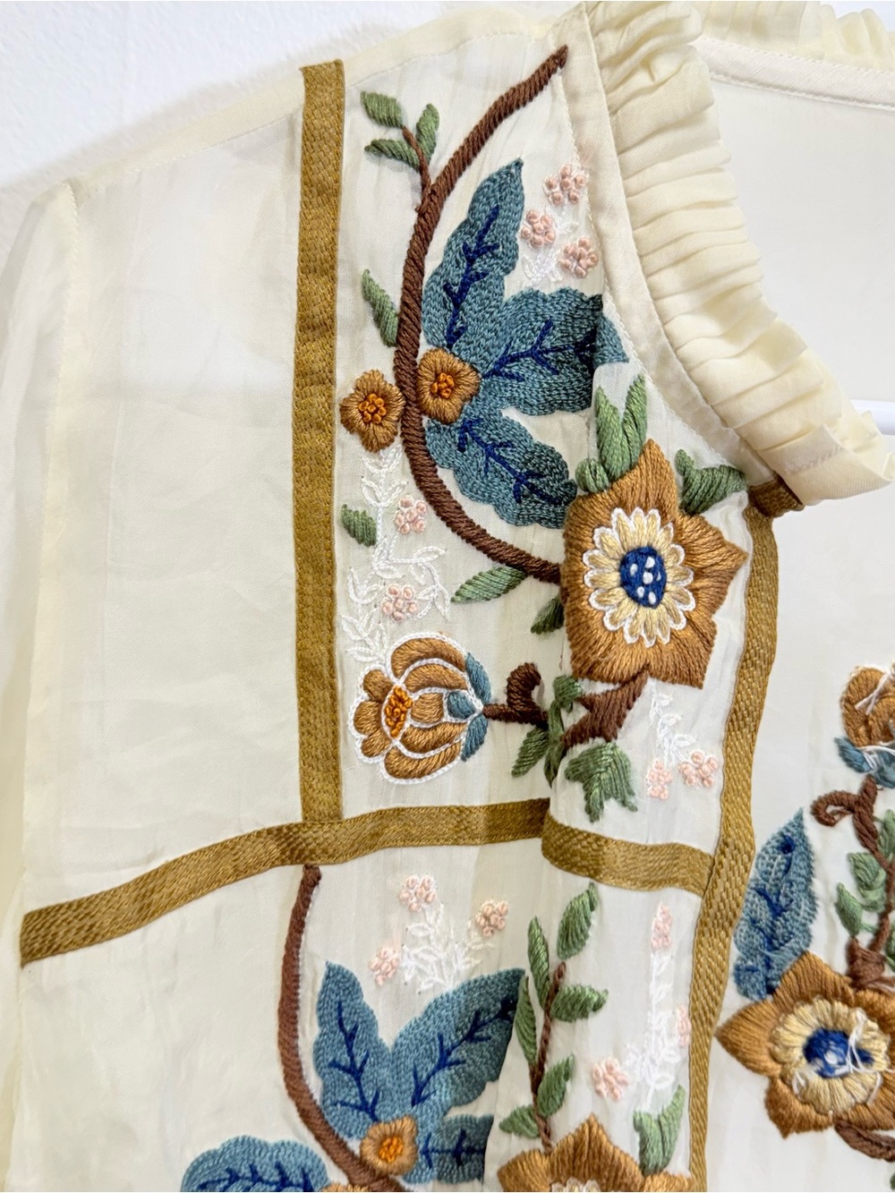 Anthropologie Pinnacle Shruti Sancheti Silk Floral Embroidered Duster Medium - Picture 6 of 16